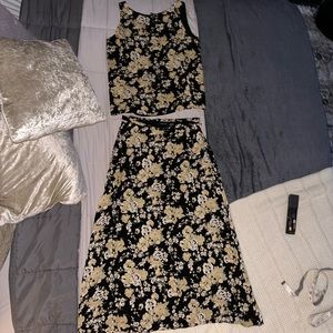 90s floral maxi skirt set